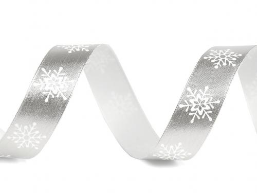 Vánoční stuha metalická vločky šíře 16 mm, barva 1 stříbrná