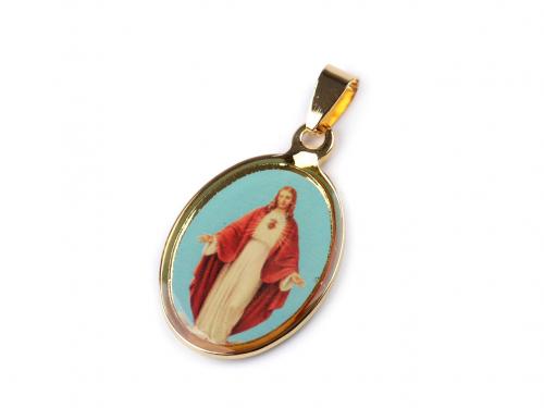 Přívěsek z chirurgické oceli Panna Marie, Ježíš, barva 2 mint zlatá