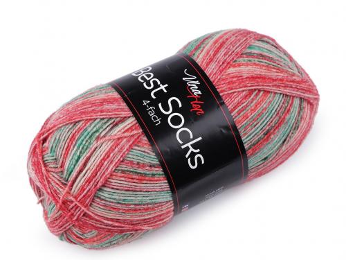 Pletací příze Best Socks samovzorovací / ponožkovka 100 g, barva 11 (7346) červená