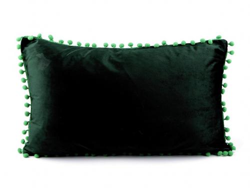 Sametový povlak na polštář s bambulkami 30x50 cm, barva 4 zelená tmavá