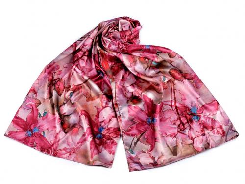 Saténový šátek / šála 70x165 cm, barva 6 růžová