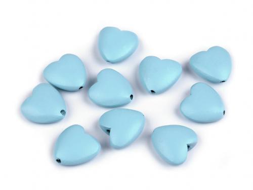 Dřevěné korálky srdce Ø20 mm, barva 2 modrá pomněnková