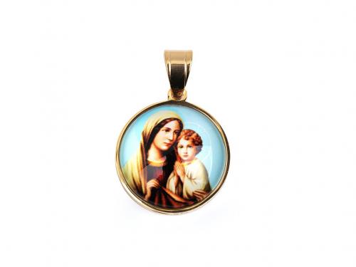 Přívěsek z nerezové oceli Panna Marie s Ježíškem, barva 4 modrá andělská zlatá