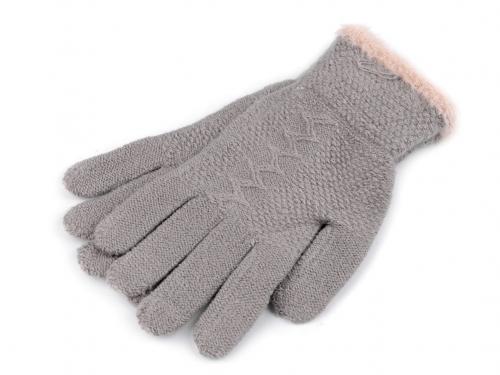 Dámské pletené rukavice s kožešinovým lemováním, barva 4 šedá světlá