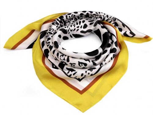Saténový šátek leopard 70x70 cm, barva 2 krémová světlá žlutá