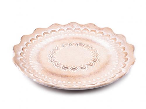 Dekorační tácek / talíř mandala Ø29 cm, barva béžová bílá