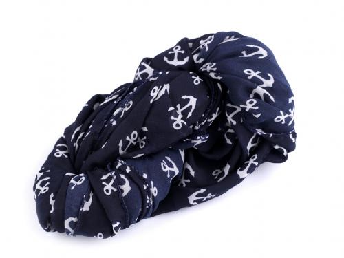Letní šátek / šála kotva 80x170 cm, barva 6 modrá tmavá kormidlo