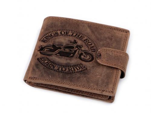 Pánská peněženka kožená pro myslivce, rybáře, motorkáře 9,5x12 cm, barva 3 hnědá motorka