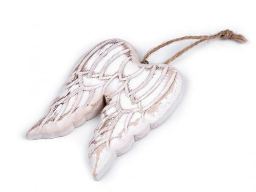 Dekorace dřevěná andělská křídla, barva béžovobílá