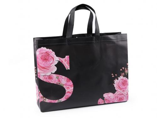 Taška z netkané textilie s květy růže 30x40 cm, barva 2 černá