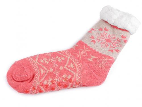 Ponožky zimní s protiskluzem, dlouhé, barva 20 (vel.39-42) korálová světlá