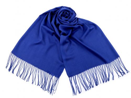 Šátek / šála jednobarevná s třásněmi 70x165 cm, barva 9 modrá