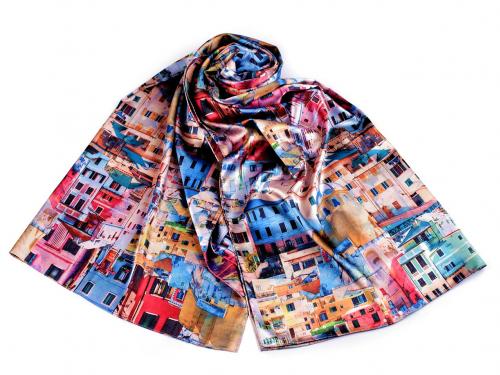 Saténový šátek / šála 70x165 cm, barva 11 multikolor