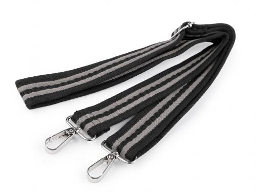 Textilní ucho / popruh na tašku s karabinami délka 79-142 cm, barva 13 černá šedá