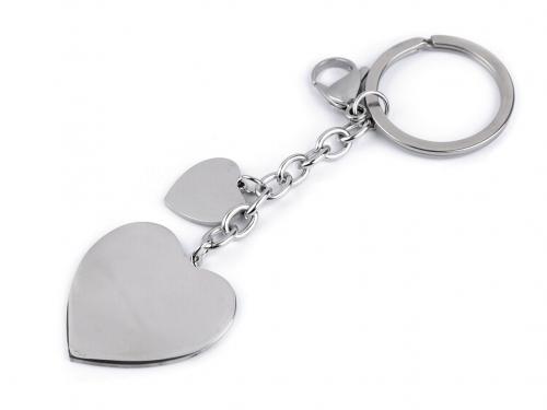 Přívěsek na klíče / kabelku z nerezové oceli, barva 1 platina srdce