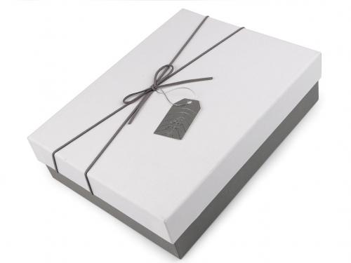 Dárková krabice s mašlí a visačkou, barva 2 (21,5x28 cm) bílá šedá
