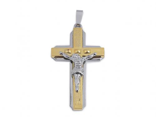 Přívěsek kříž z nerezové oceli, barva 4 platina zlatá