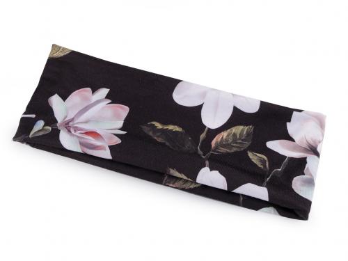 Dámská čelenka s květy, barva 5 černá magnolie