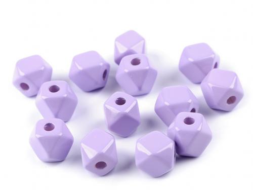 Plastové korálky kostka / diamant 12x12 mm, barva 3 fialová lila