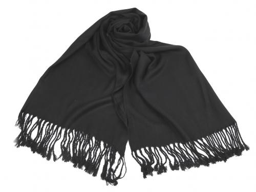 Šátek / šála jednobarevná s třásněmi 65x180 cm, barva 15 černá