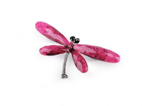 Brož s broušenými kamínky vážka, barva 3 pink