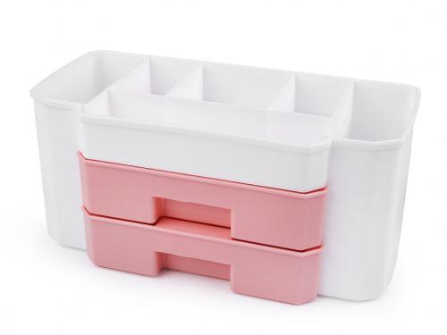 Plastový box / zásobník 2 šuplíky 12x24x10,7 cm, barva 1 bílá růžová