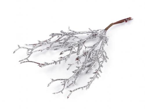 Vánoční větvička s glitry na drátku, barva 2 stříbrná