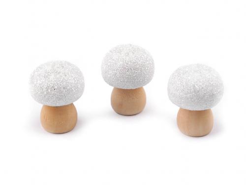 Dřevěné houby s glitry, barva 1 bílá AB