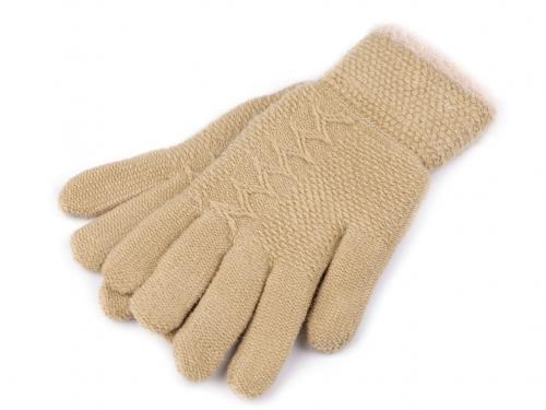 Dámské pletené rukavice s kožešinovým lemováním, barva 1 béžová