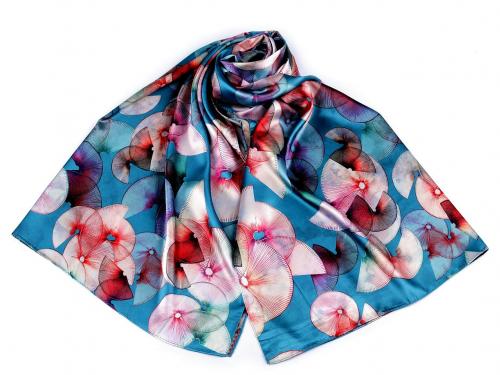 Saténový šátek / šála 70x165 cm, barva 4 modrá