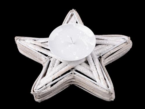 Proutěný svícen hvězda Ø20 cm, barva 1 bílá přírodní glitry