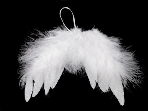 Dekorace andělská křídla s glitry, barva bílá