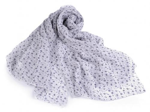 Letní šátek / šála květy 80x160 cm, barva 1 bílá