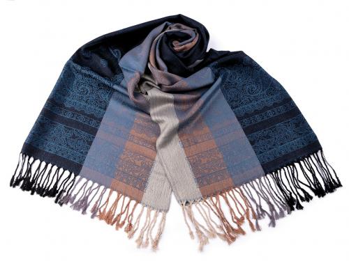 Šátek / šála typu pashmina s třásněmi 65x180 cm, barva 9 tyrkys