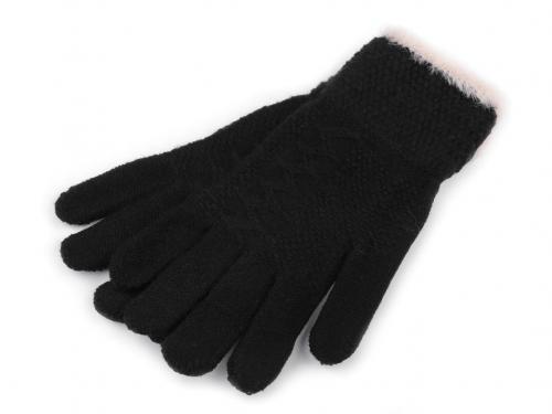Dámské pletené rukavice s kožešinovým lemováním, barva 6 černá