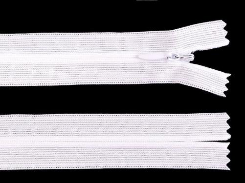 Spirálový zip skrytý šíře 3 mm délka 30 cm dederon, barva 101 bílá
