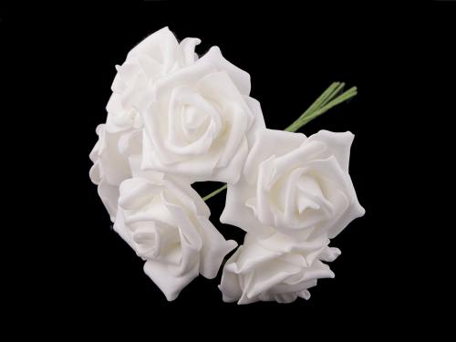 Pěnová růže na drátku Ø7 cm, barva bílá