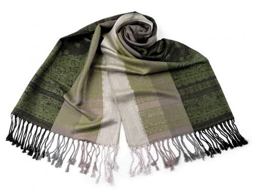 Šátek / šála typu pashmina s třásněmi 65x180 cm, barva 3 zelená
