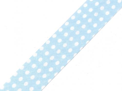 Šikmý proužek bavlněný puntík, káro, hvězdy, jemný proužek šíře 20 mm zažehlený, barva 380798/8 modrá ledová puntíky