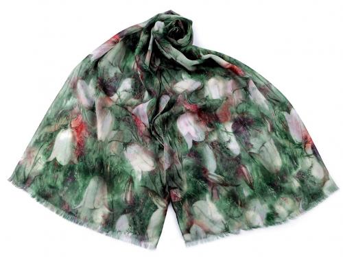 Šátek / šála s květy 75x175 cm, barva 6 zelená