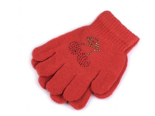 Dětské rukavice s kamínky, barva 7 červená