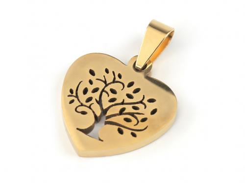 Přívěsek z nerezové oceli srdce strom života, barva 2 zlatá