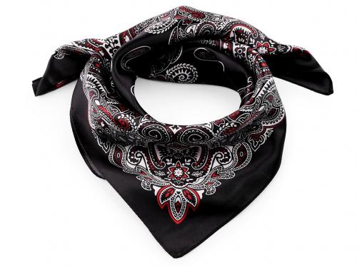 Saténový šátek paisley 60x60 cm, barva 2 černá