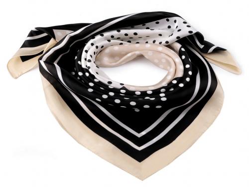Saténový šátek puntík 70x70 cm, barva 2 černá