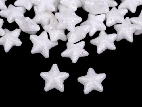 Hvězda s glitry Ø2 cm polystyren, barva bílá