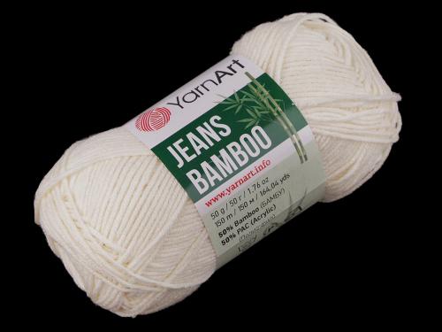 Pletací příze Jeans Bamboo 50 g, barva 2 (102) krémová nejsvět.