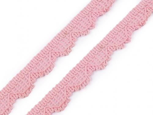 Bavlněná krajka paličkovaná šíře 15 mm, barva 8 růžová sv.