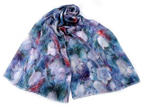 Šátek / šála s květy 75x175 cm, barva 5 modrá jemná
