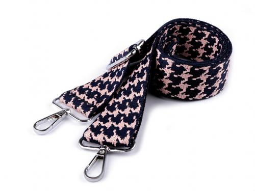 Textilní ucho / popruh na tašku s karabinami délka 79-142 cm, barva 3 modrá tmavá pudrová