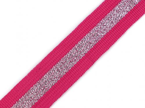 Popruh polypropylénový šíře 25 mm s lurexem, barva 145 růžová malinová stříbrná